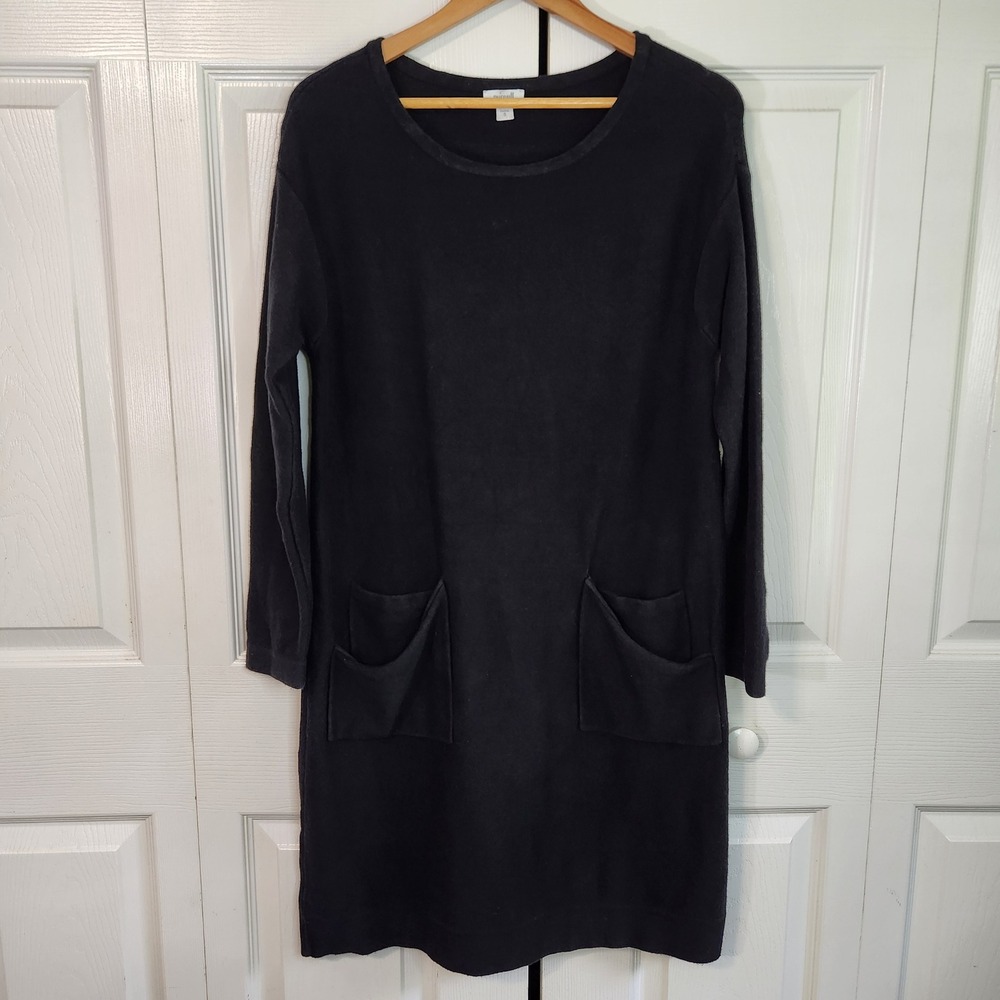 Pure Jill J. Jill Black Cotton Cashmere Knit Sweater Dress with Pockets Small
